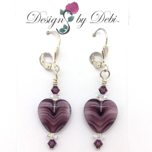 Purple Hearts & Crystals Necklace & Earrings - Picture 3 of 5